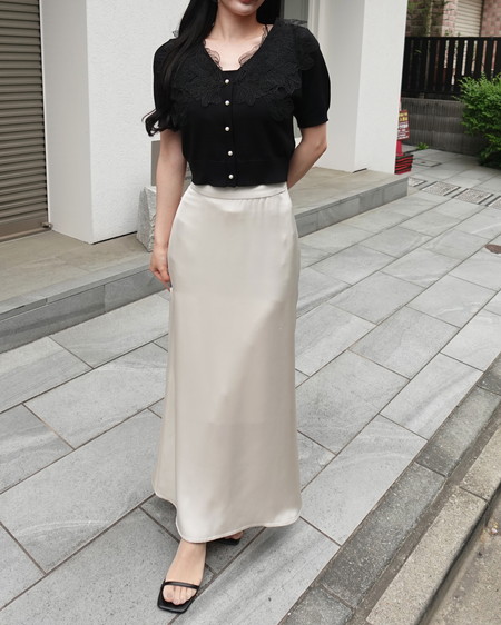 INGNI（イング） レースカラー半袖ニット ｸﾛ