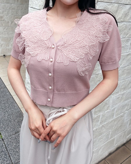 INGNI（イング） レースカラー半袖ニット ﾋﾟﾝｸ