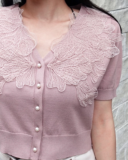 INGNI（イング） レースカラー半袖ニット ﾋﾟﾝｸ