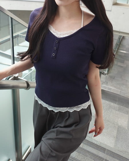 INGNI（イング） レースレイヤードヘンリーネックトップス ｺﾝ