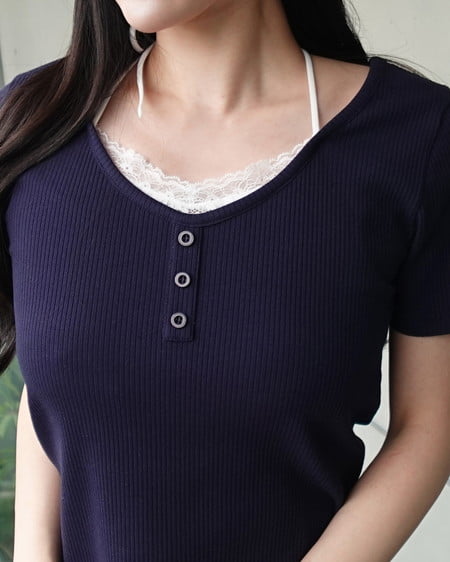 INGNI（イング） レースレイヤードヘンリーネックトップス ｺﾝ