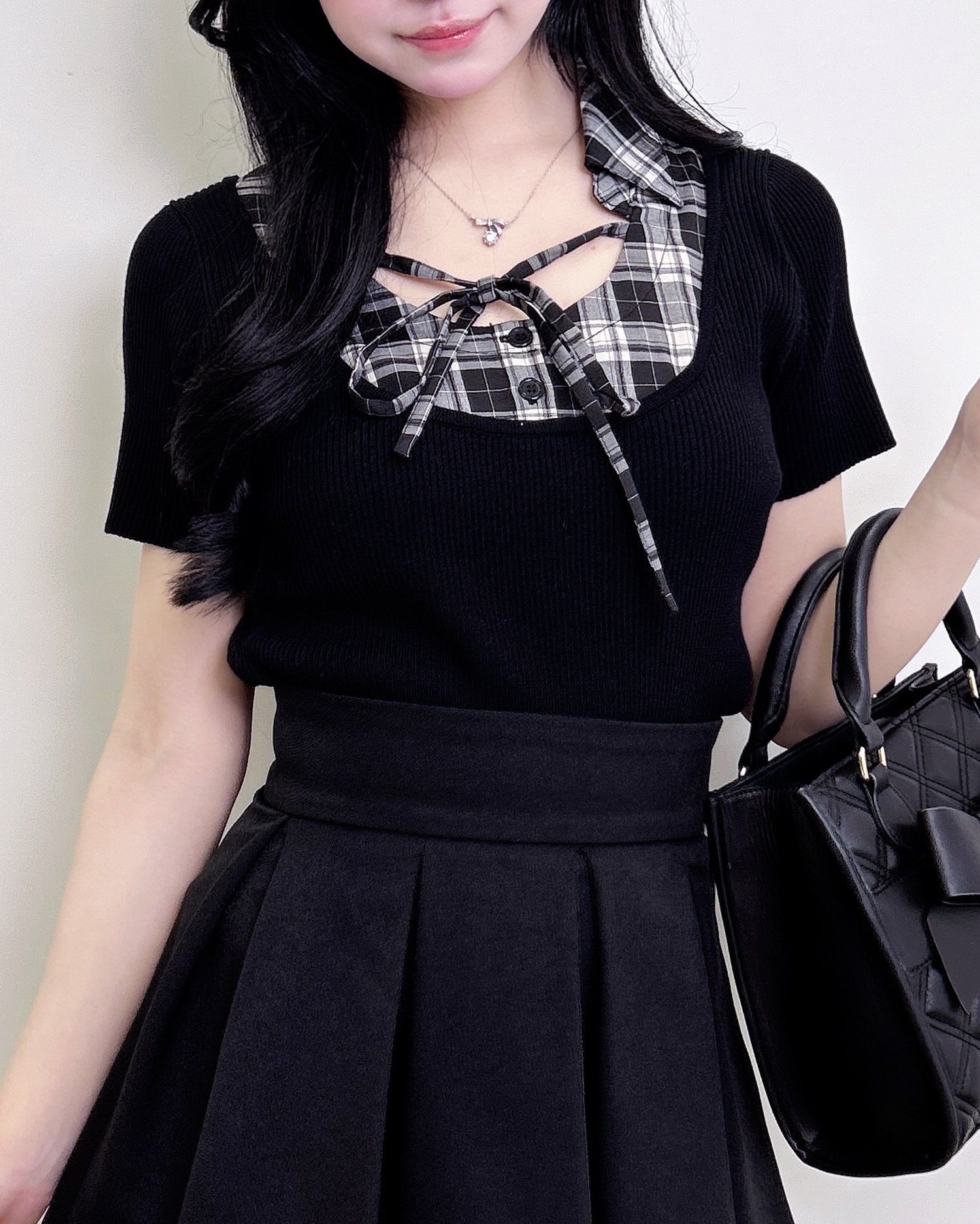 アソート柄シャツドッキング半袖リブニット