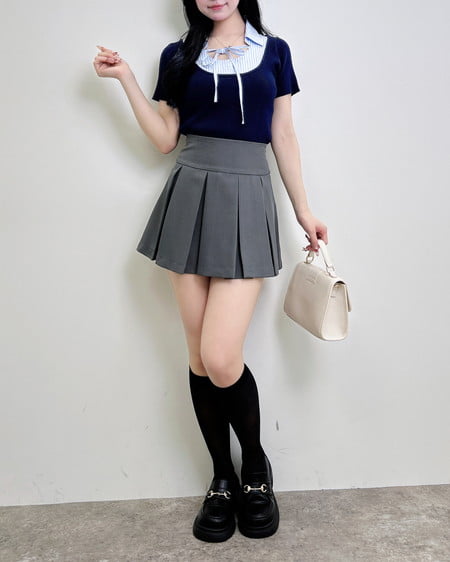 INGNI（イング） アソート柄シャツドッキング半袖リブニット ｺﾝ/ﾌﾞﾙｰｽﾄﾗｲﾌﾟ