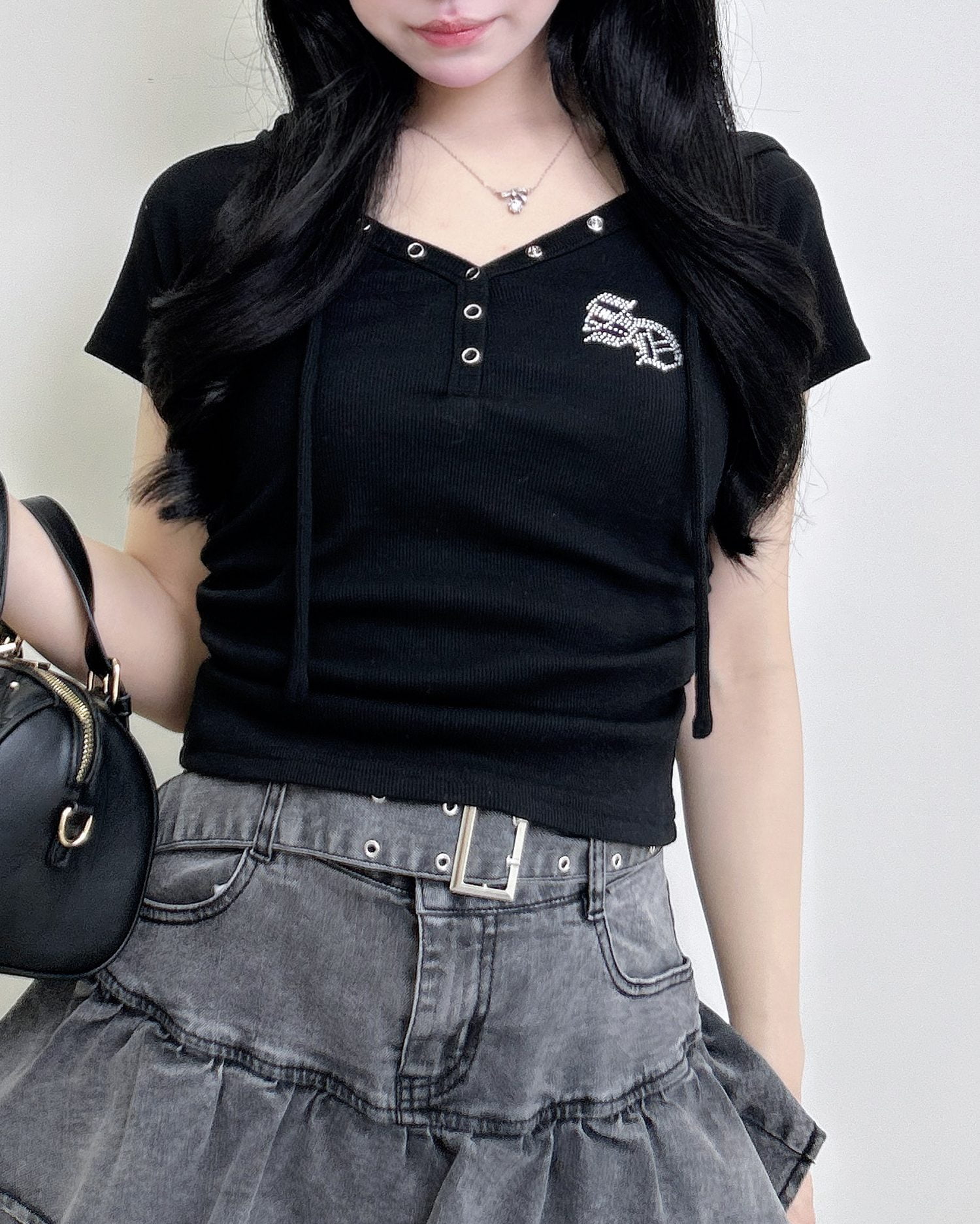 ヘンリーネックフードリブトップス