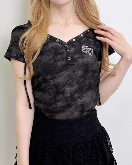 ヘンリーネックフードリブトップス