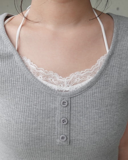 INGNI（イング） レースレイヤードヘンリーネックトップス ｸﾞﾚｰ