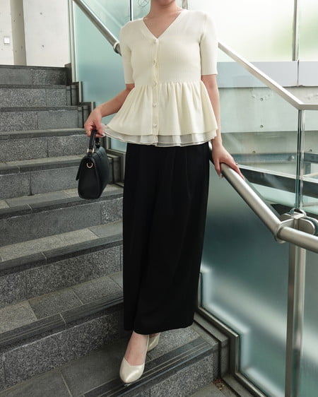INGNI（イング） 裾シアーペプラム半袖ニットカーディガン ｱｲﾎﾞﾘｰ