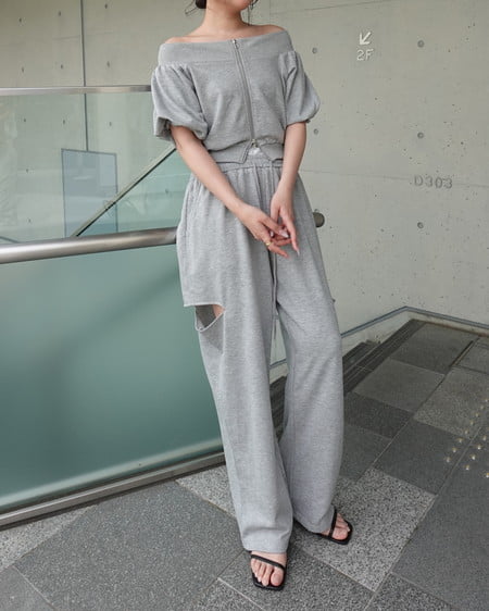 INGNI（イング） レースレイヤードサイドカットスウェットパンツ ｸﾞﾚｰ