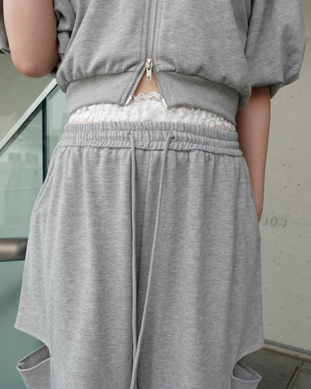 INGNI（イング） レースレイヤードサイドカットスウェットパンツ ｸﾞﾚｰ