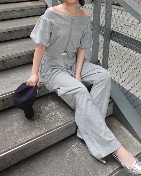 INGNI（イング） レースレイヤードサイドカットスウェットパンツ ｸﾞﾚｰ