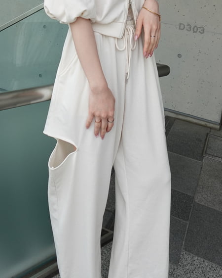 レースレイヤードサイドカットスウェットパンツ