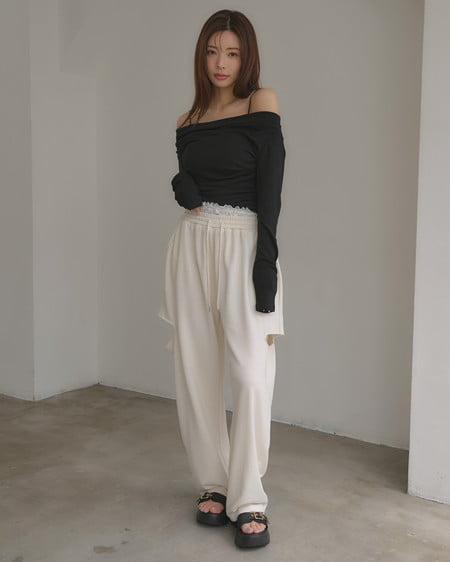 INGNI（イング） レースレイヤードサイドカットスウェットパンツ ｱｲﾎﾞﾘｰ