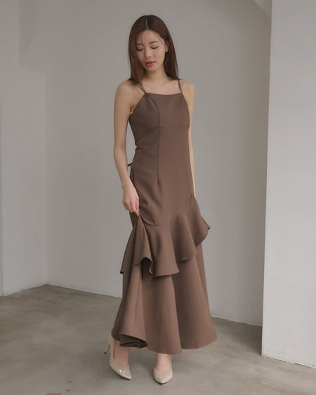 INGNI（イング） バックレースアップアシメスリットキャミワンピース ﾓｶ