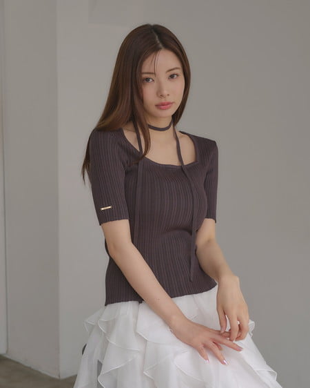 INGNI（イング） 取り外し可能◎ホルター付スクエアネックランダムリブ半袖ニット ｸﾞﾚｰ