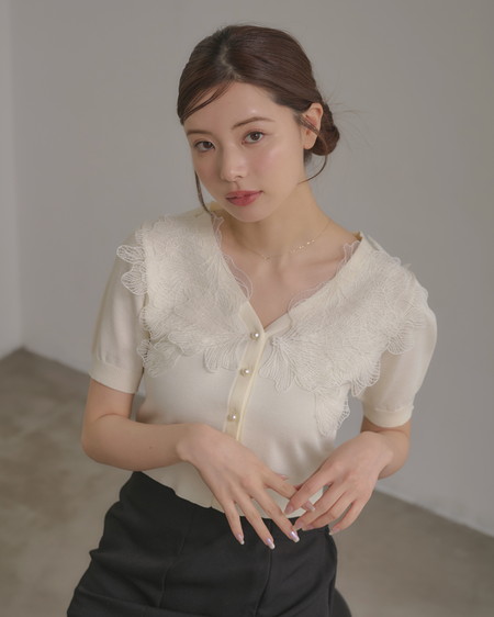 【INGNI SOELA】レースカラー半袖ニット