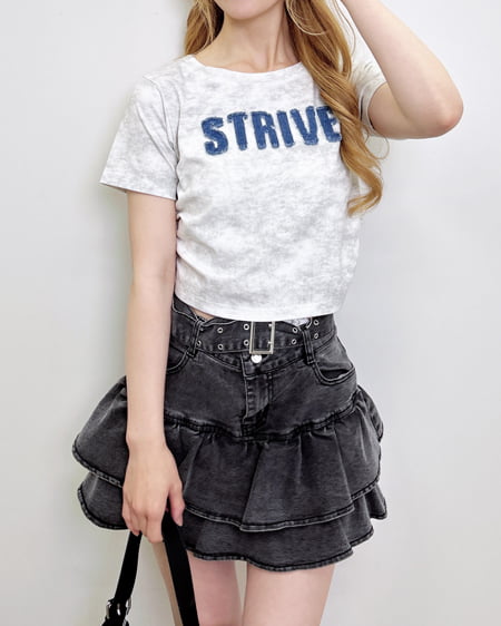 INGNI(イング) ベルト付デニムフリルミニスカパン グレー