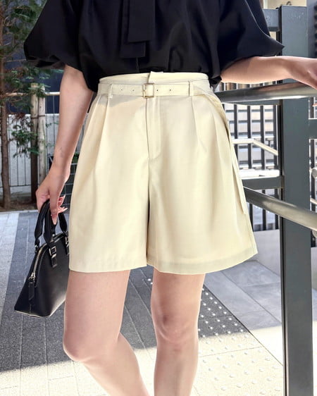 【SOELA】【5／17 24時までの限定価格】リネンライクベルト付ショートパンツ(セットアップ対応)