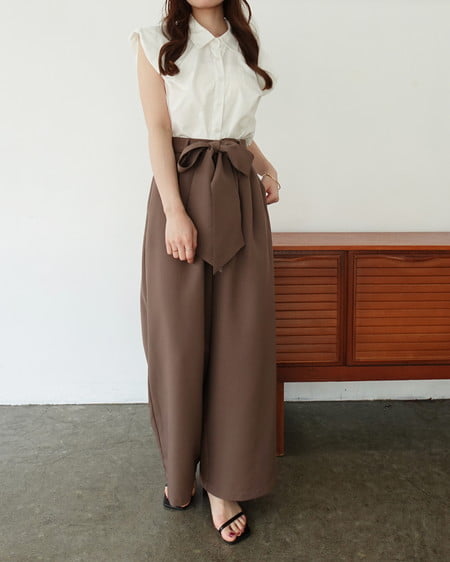 INGNI(イング) リボンワイドパンツ モカ