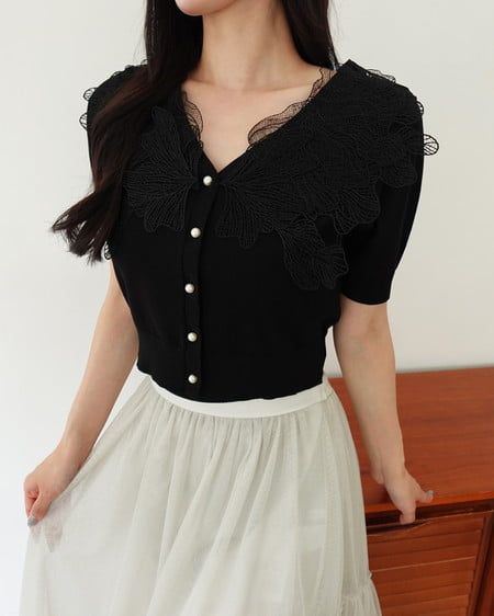 【SOELA】【5／17 24時までの限定価格】レースカラー半袖ニット