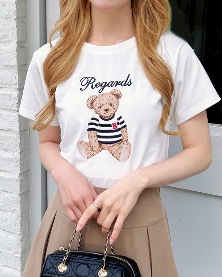 INGNI（イング） 刺繍ロゴくまプリントTシャツ ｵﾌﾎﾜｲﾄ