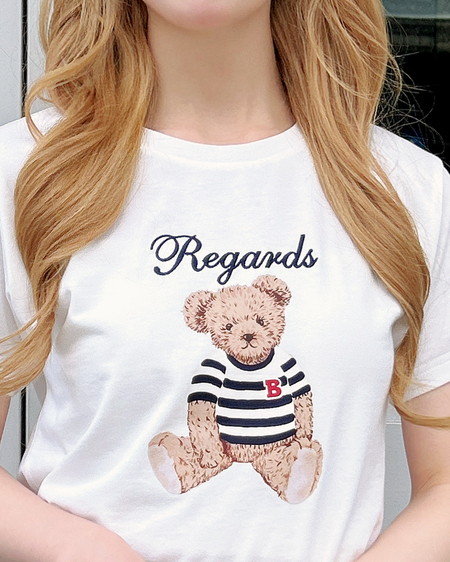 INGNI（イング） 刺繍ロゴくまプリントTシャツ ｵﾌﾎﾜｲﾄ