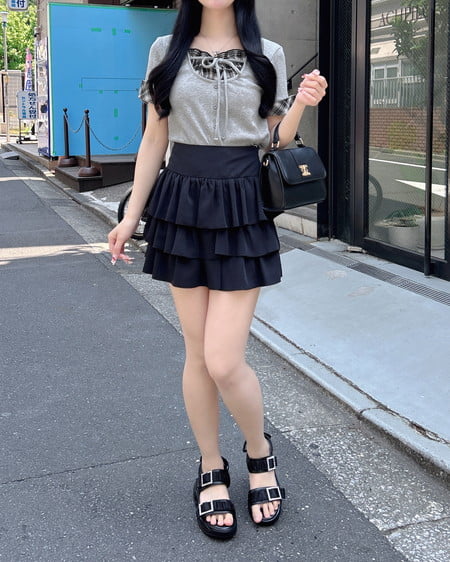 INGNI(イング) チェックレイヤード風リブトップス グレー