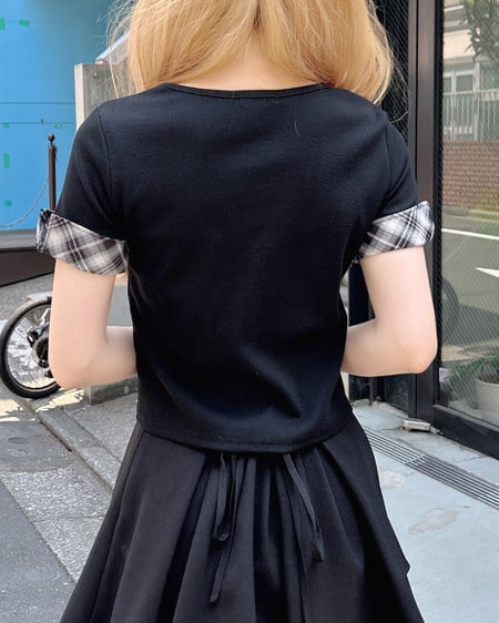 INGNI(イング) チェックレイヤード風リブトップス クロ