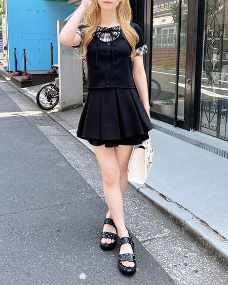INGNI(イング) チェックレイヤード風リブトップス クロ