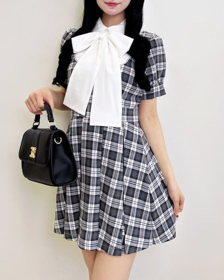 【WEB限定】チェック柄シャツドッキングプリーツミニワンピース