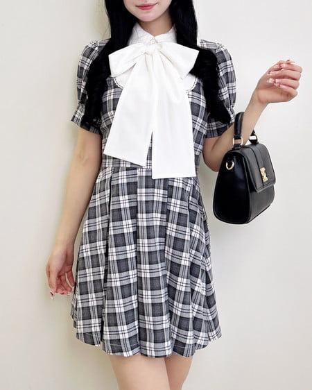 INGNI(イング) チェック柄シャツドッキングプリーツミニワンピース グレー/チェック