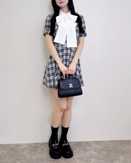 INGNI(イング) チェック柄シャツドッキングプリーツミニワンピース グレー/チェック