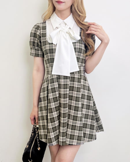 INGNI(イング) チェック柄シャツドッキングプリーツミニワンピース ブラウン/チェック