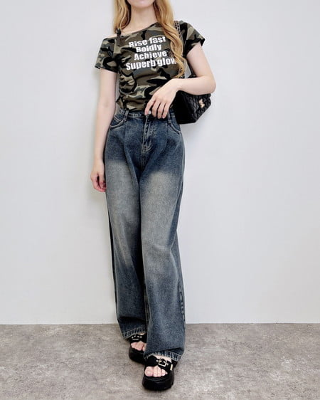 INGNI（イング） 肩フェイクレザーベルトロゴTシャツ ﾒｲｻｲ