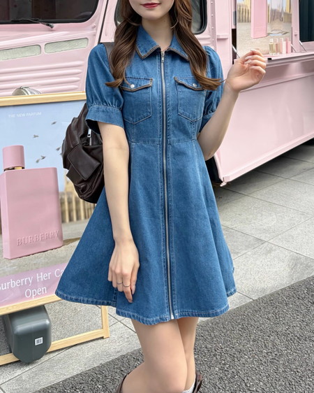 合皮切替デニムミニワンピース
