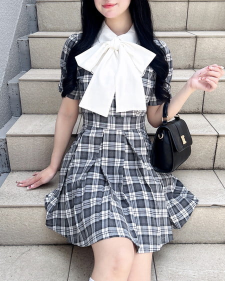 【WEB限定】チェック柄シャツドッキングプリーツミニワンピース
