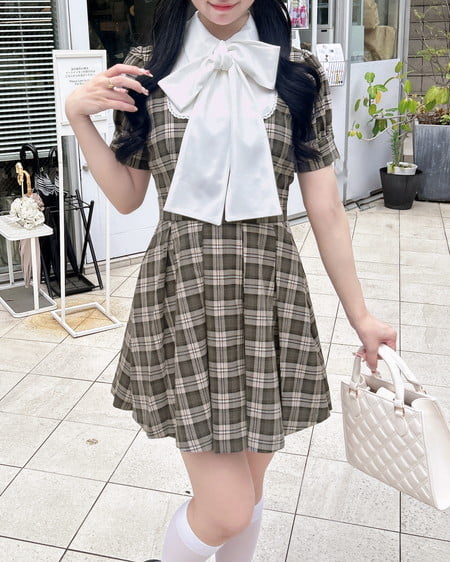 INGNI(イング) チェック柄シャツドッキングプリーツミニワンピース ブラウン/チェック