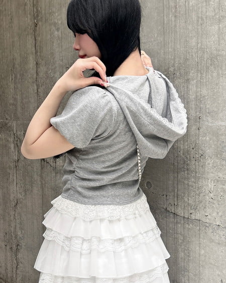 INGNI（イング） レース付サイドギャザーリブパーカー ｸﾞﾚｰ