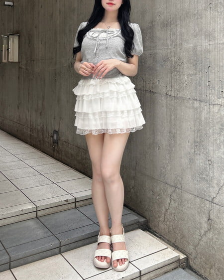 INGNI（イング） 襟レースレイヤード風パフスリーブリブトップス ｸﾞﾚｰ