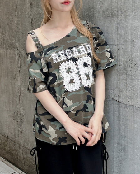 INGNI(イング) 肩ベルト付ワンショルナンバリングTシャツ メイサイ