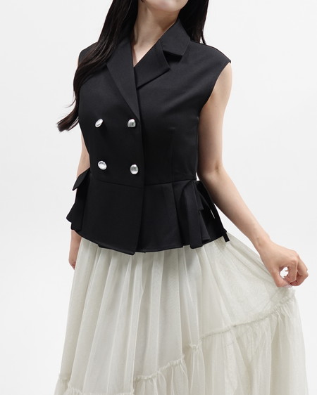 【SOELA】【6／8 24時までの限定価格】ペプラムリボン付きジレ