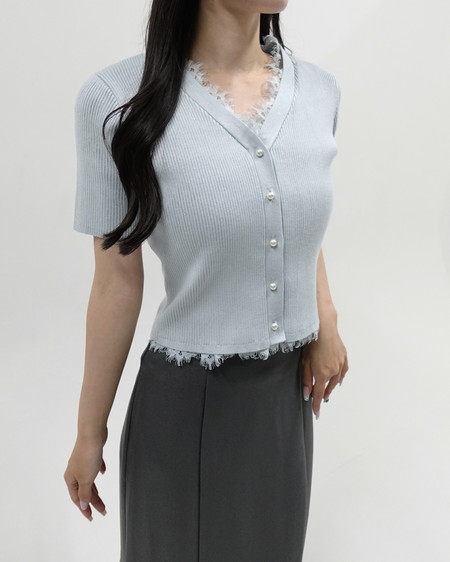 【SOELA】【6／8 24時までの限定価格】レースリブ半袖ニットカーディガン