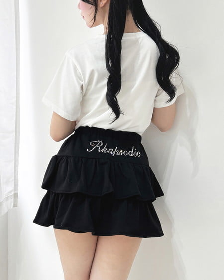 ラインストーンロゴフリルスカパン