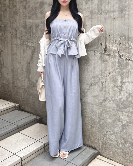 INGNI（イング） 金ボタンビスチェ＋ワイドパンツ／セットアップ ｻｯｸｽ