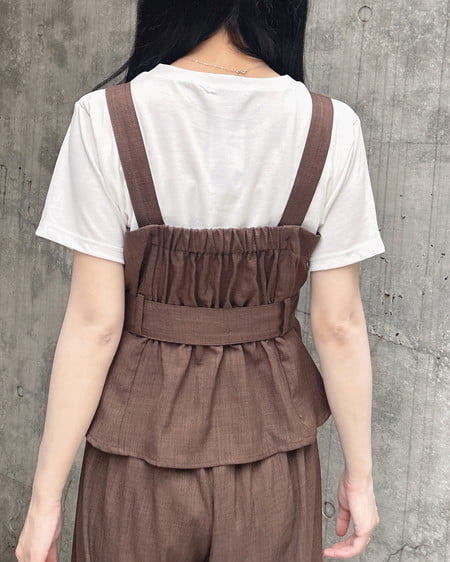 INGNI（イング） 金ボタンビスチェ＋ワイドパンツ／セットアップ ﾌﾞﾗｳﾝ
