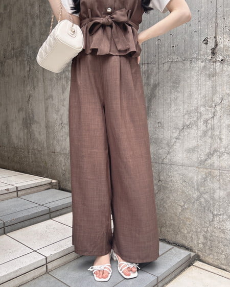 INGNI（イング） 金ボタンビスチェ＋ワイドパンツ／セットアップ ﾌﾞﾗｳﾝ