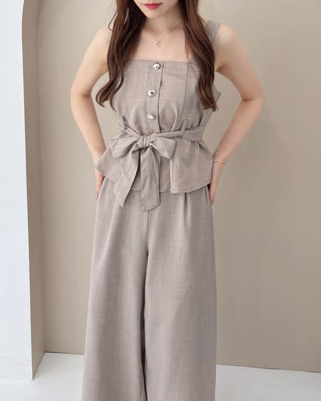 金ボタンビスチェ＋ワイドパンツ／セットアップ