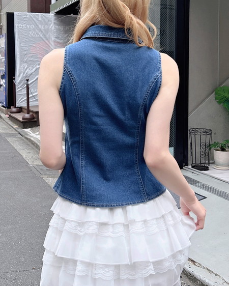INGNI（イング） デニムリボンノースリブラウス ﾌﾞﾙｰ