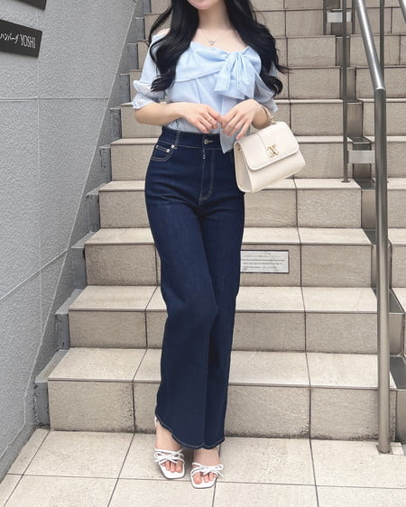 INGNI(イング) ポケット刺繍フレアデニムパンツ インディゴ