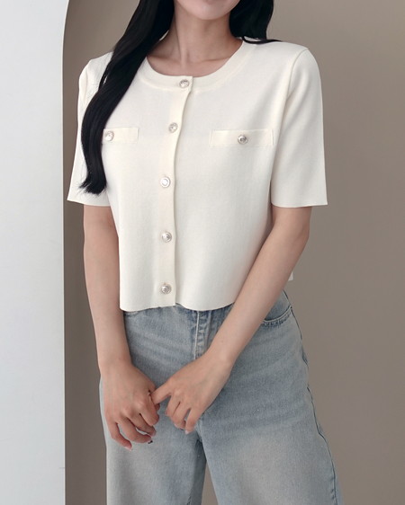 【SOELA】【6／15 24時までの限定価格】金ボタンミラノリブ半袖ニットカーディガン