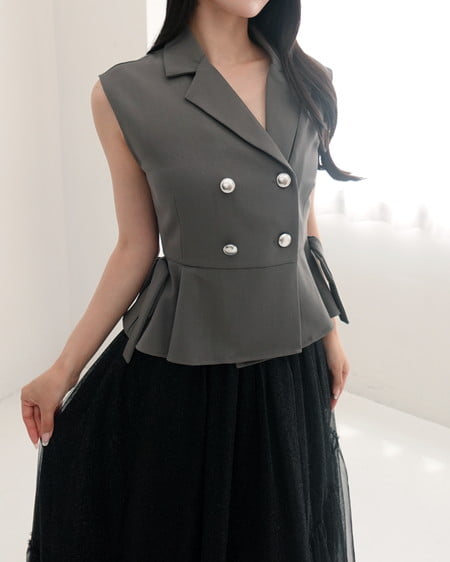 【SOELA】【6／15 24時までの限定価格】ペプラムリボン付きジレ